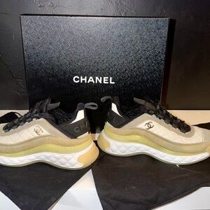 CHANEL Beige and Black Athletic Shoes
